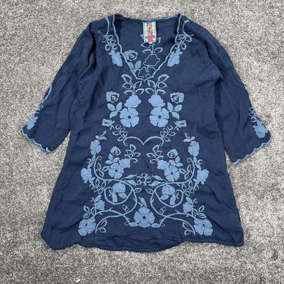 Johnny Was Tops - Johnny Was Blouse Tunic Top Women's Small Blue Embroidered Floral Rayon